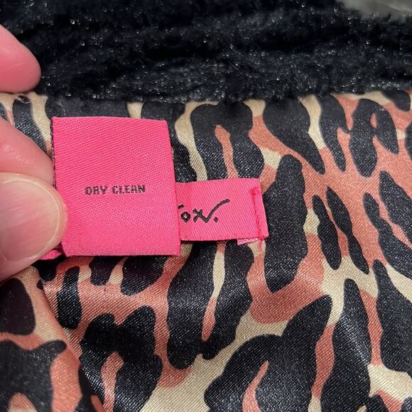 BETSEY JOHNSON Faux Fur Black Vest leopard cheetah print lining POCKETS medium - Picture 10 of 10